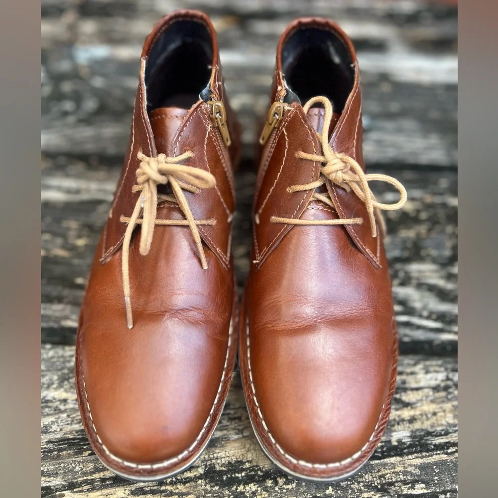 Steve Madden Harken Men’s Cognac Leather Lace & Zip Up Sz 7 Chukka Boot G6